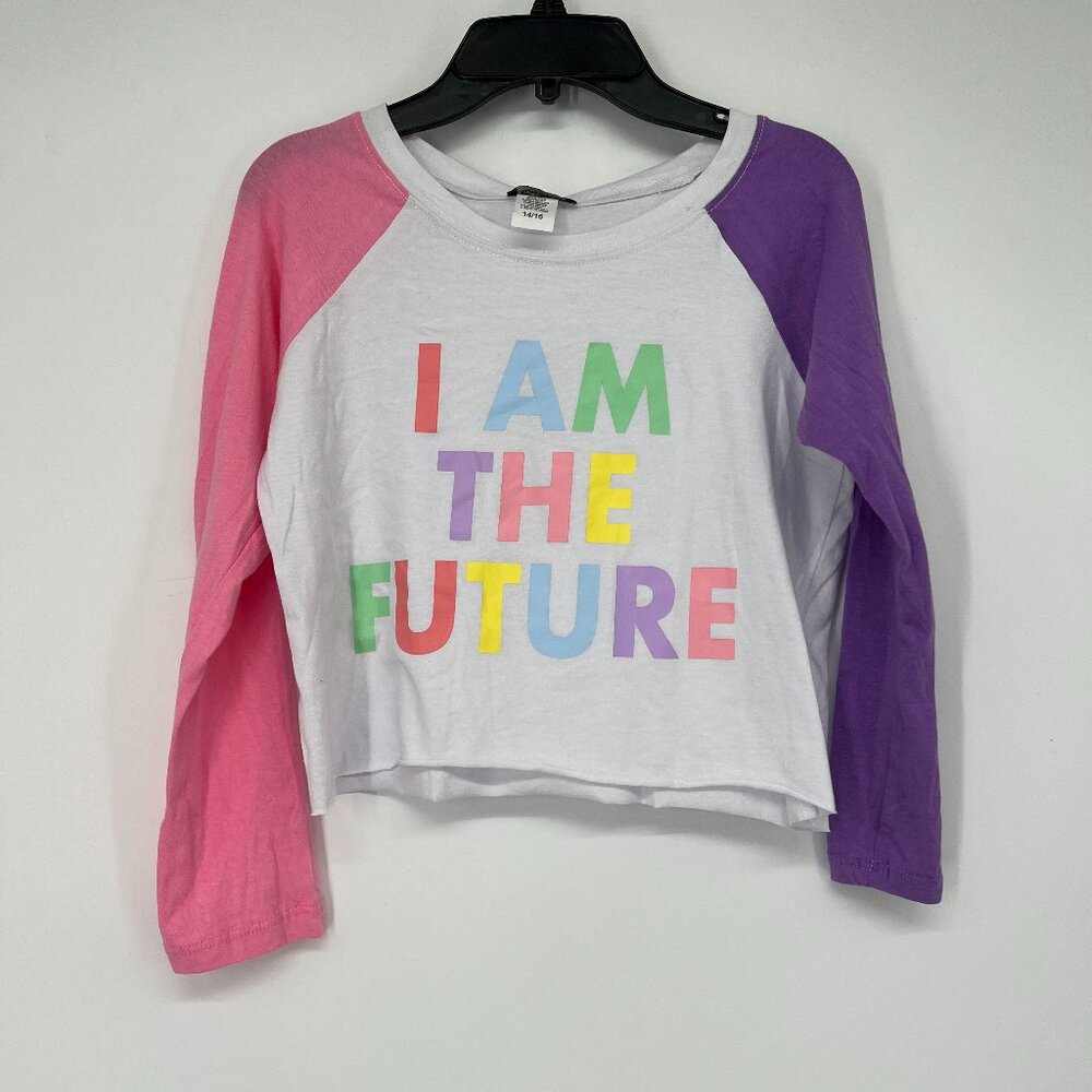 Miss Popular Kids Girls' "I Am The Future" Colorblock Tee Pink/Purple 14/16 NWT